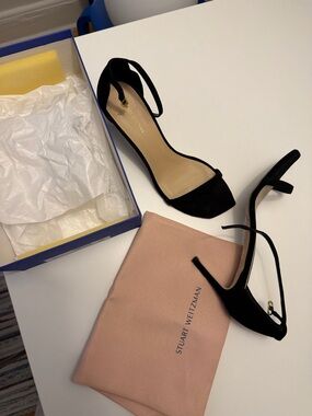 Stuart Weitzman Black Suede Ankle-Strap Stilettos
